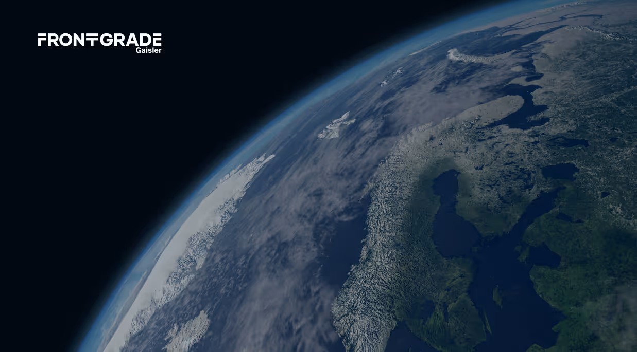 The curve of the Earth seen from orbit, with the Frontgrade Gaisler wordmark